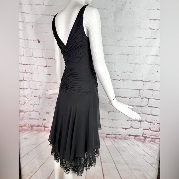 TADASHI S Petite Black Chiffon Pin Tucked Hi Lo Ruched  Cocktail Party Dress - Picture 5 of 15